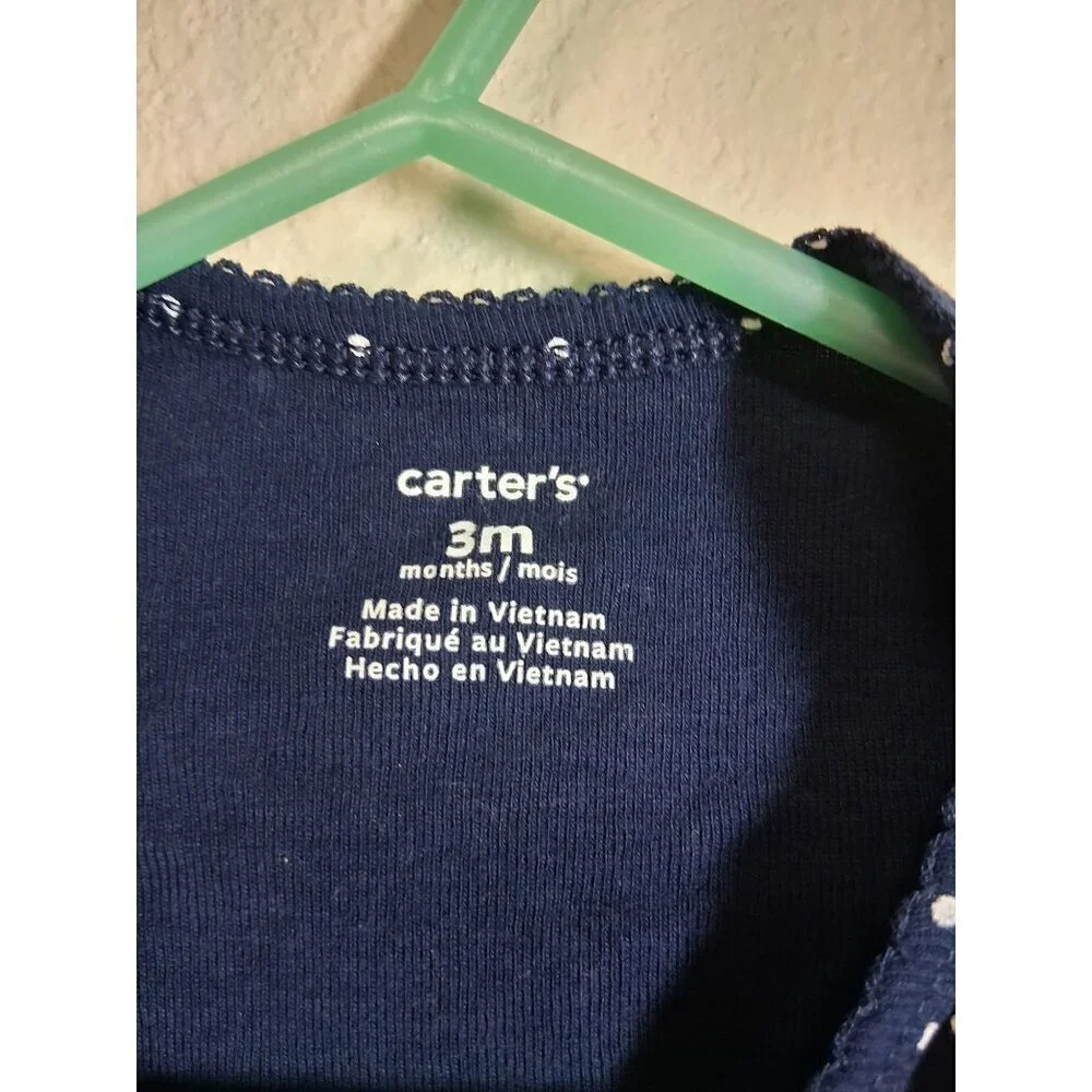 Carter's Bodysuit Cotton Long Sleeve Strawberry Blue Baby Girls Size 3 Months